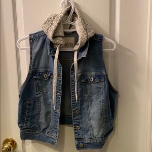 Jean jacket vest with removable hood